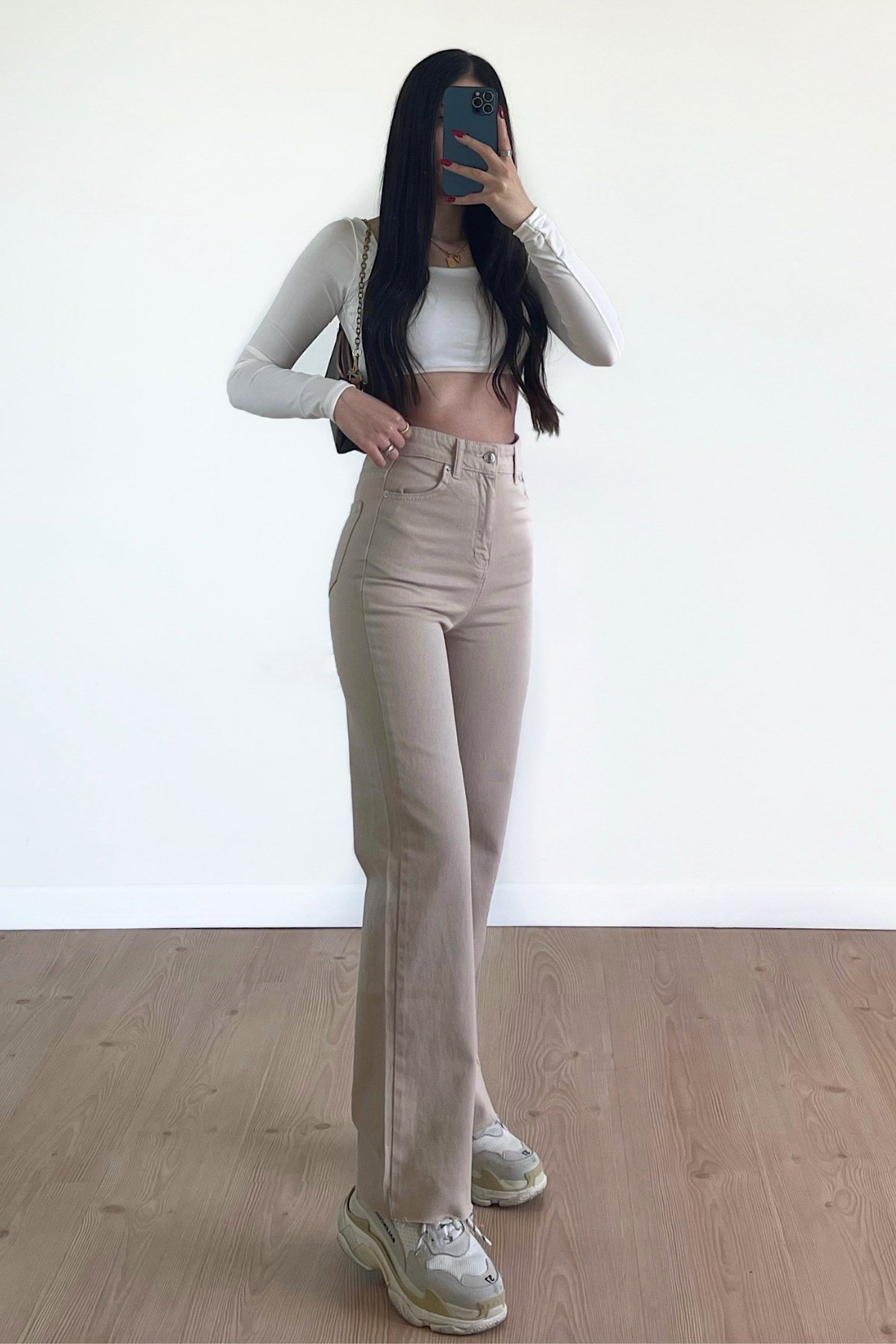 KREM WİDE LEG JEANS