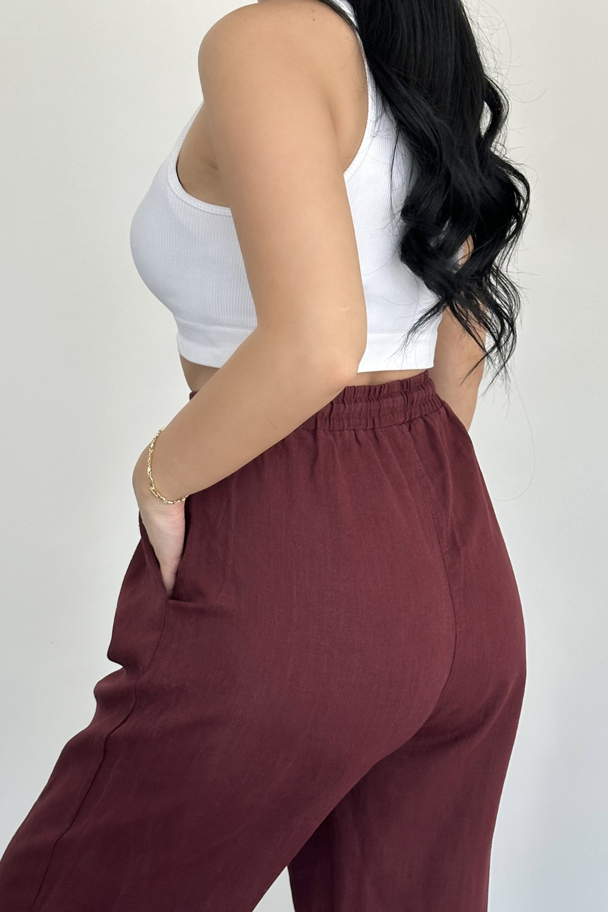 PREMİUM BORDO KETEN PANTOLON