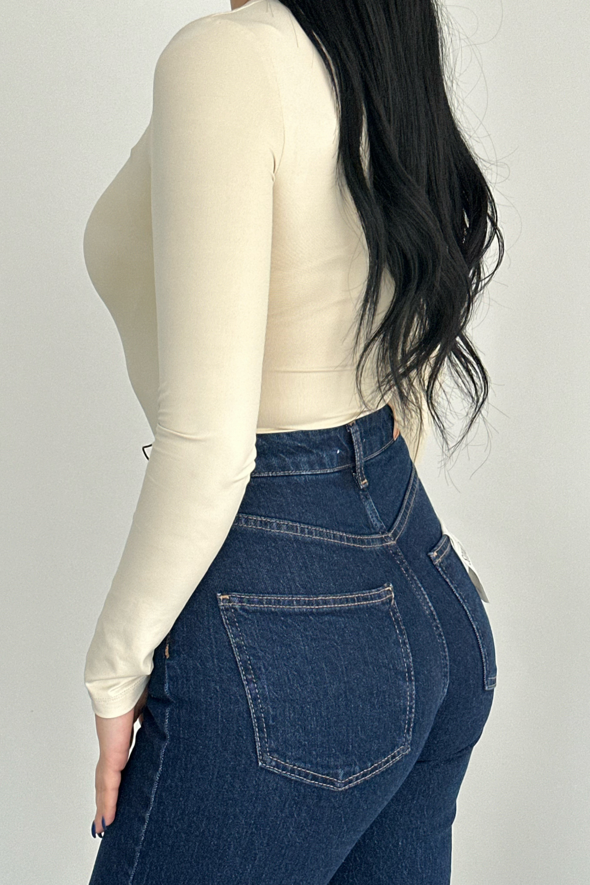 PREMİUM DARK BLUE EKSTRA YÜKSEK BEL ÇAPRAZ KEMERLİ WİDE LEG JEAN