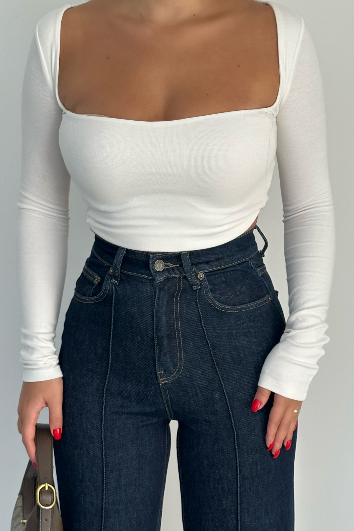 PREMİUM EKSTRA YÜKSEK BEL DARK BLUE ÖNÜ ÇİMALI WİDE LEG JEAN
