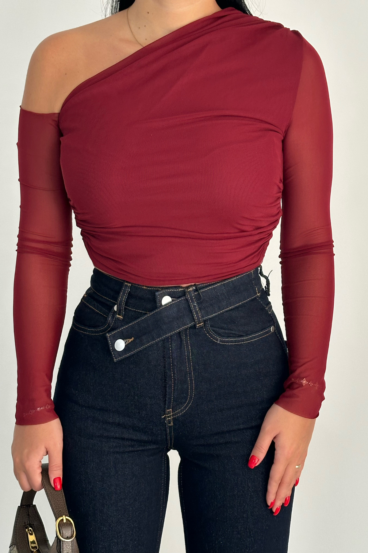 PREMİUM EKSTRA YÜKSEK BEL KEMERLİ DARK BLUE LAZER PAÇA WİDE LEG JEAN