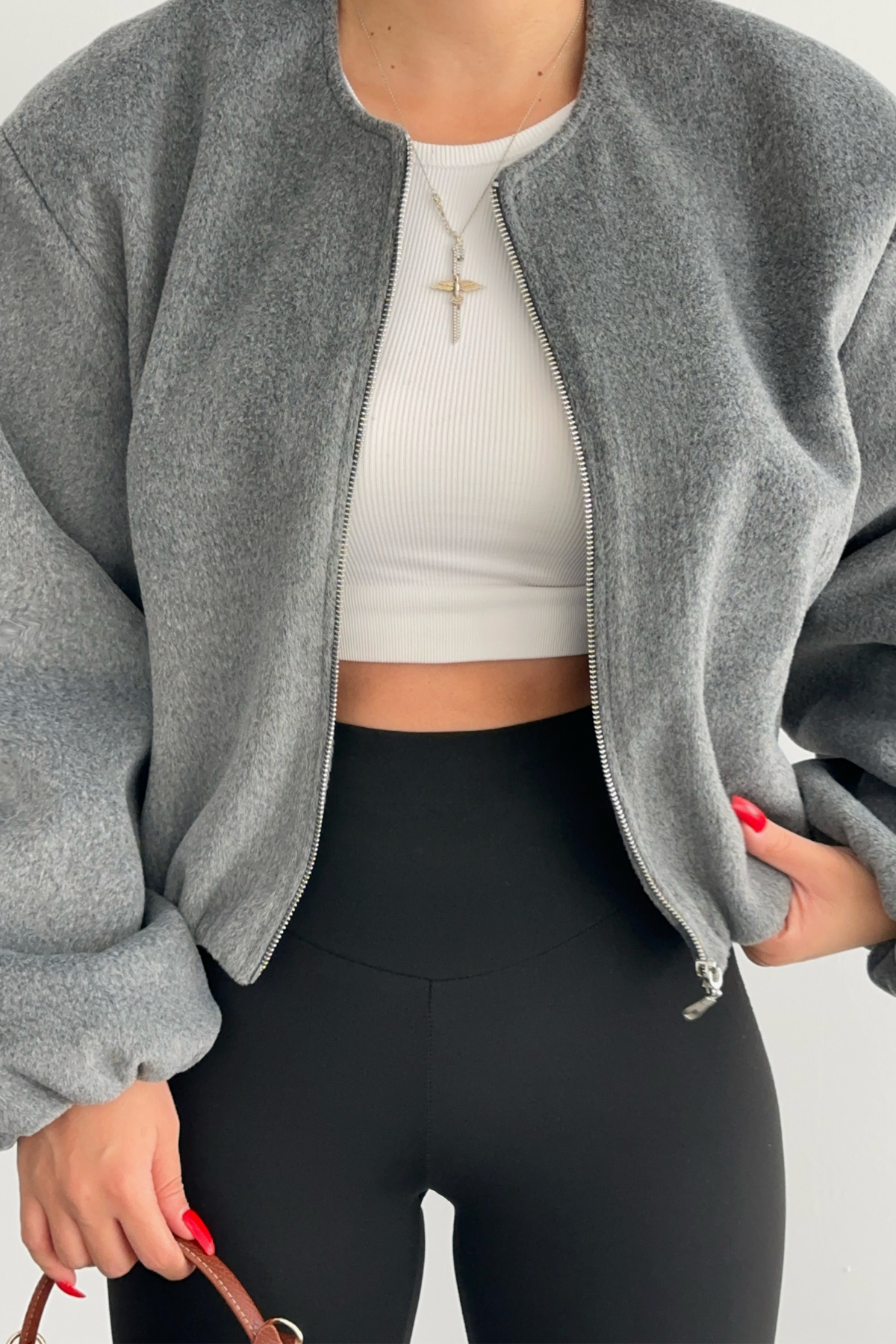 PREMİUM GRİ CROP CEKET