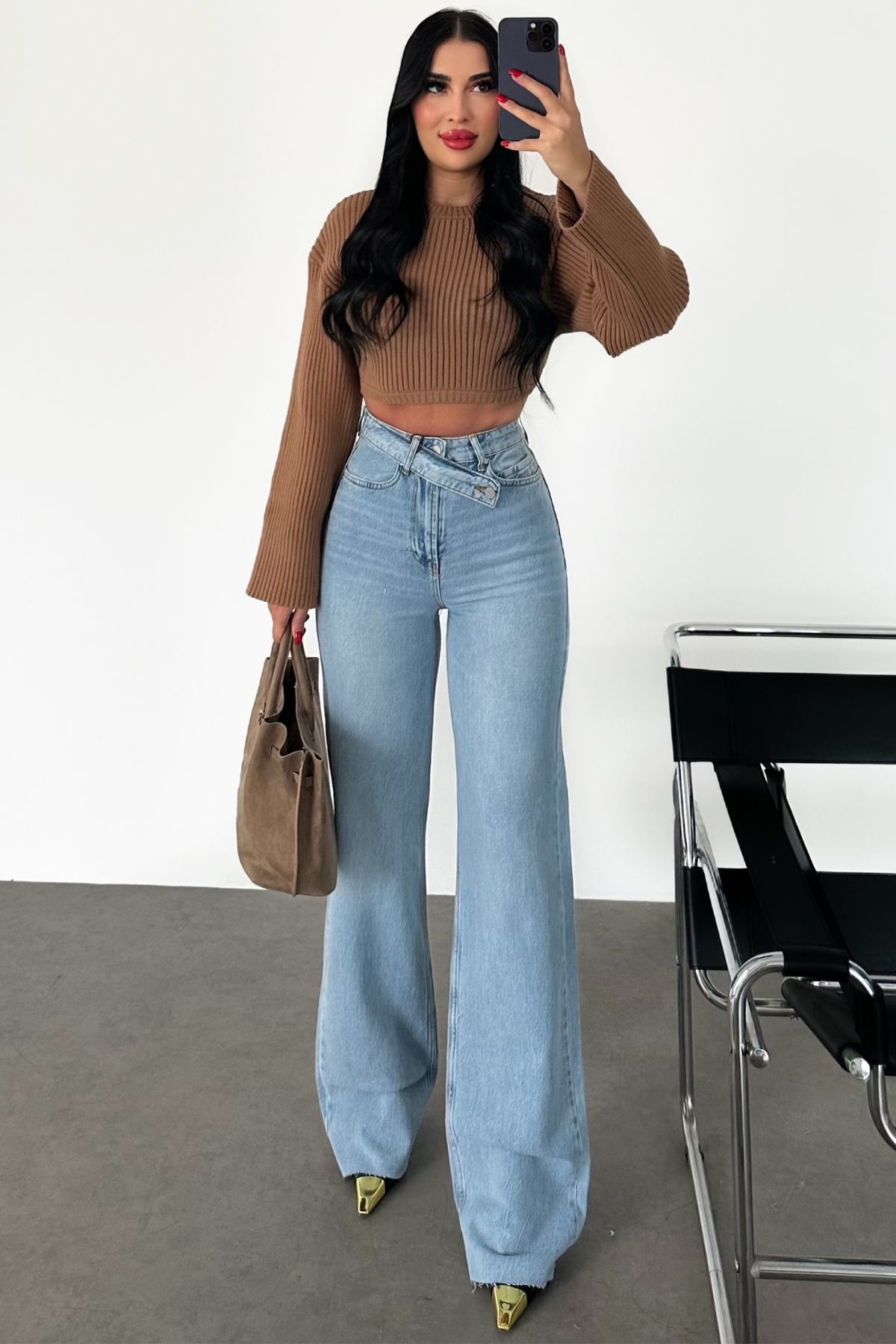PREMİUM KEMERLİ İCE BLUE LAZER PAÇA WİDE LEG JEAN