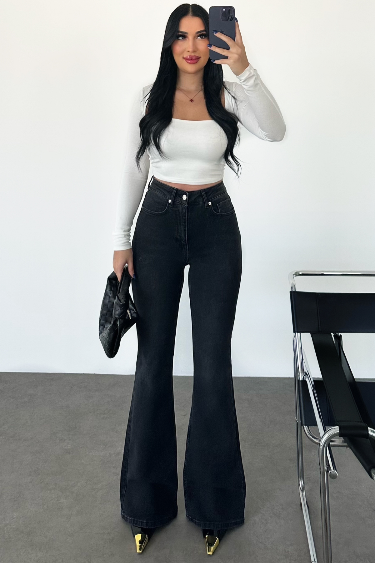 PREMİUM YÜKSEK BEL ANTRASİT FLARE JEAN