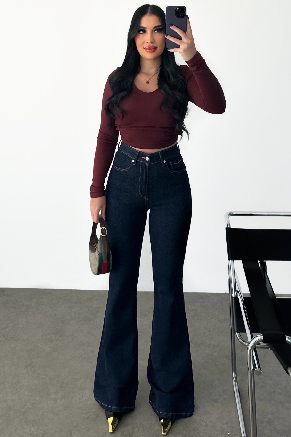 PREMİUM YÜKSEK BEL DARK BLUE FLARE JEAN