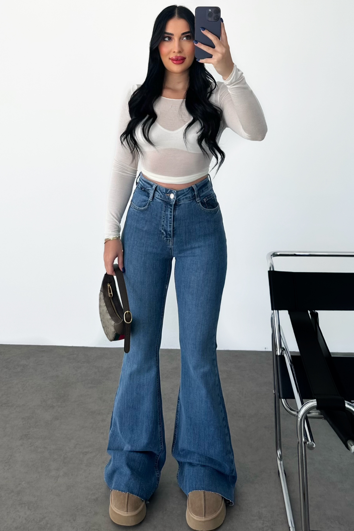 PREMİUM YÜKSEK BEL MİD BLUE EXTRA FLARE JEAN