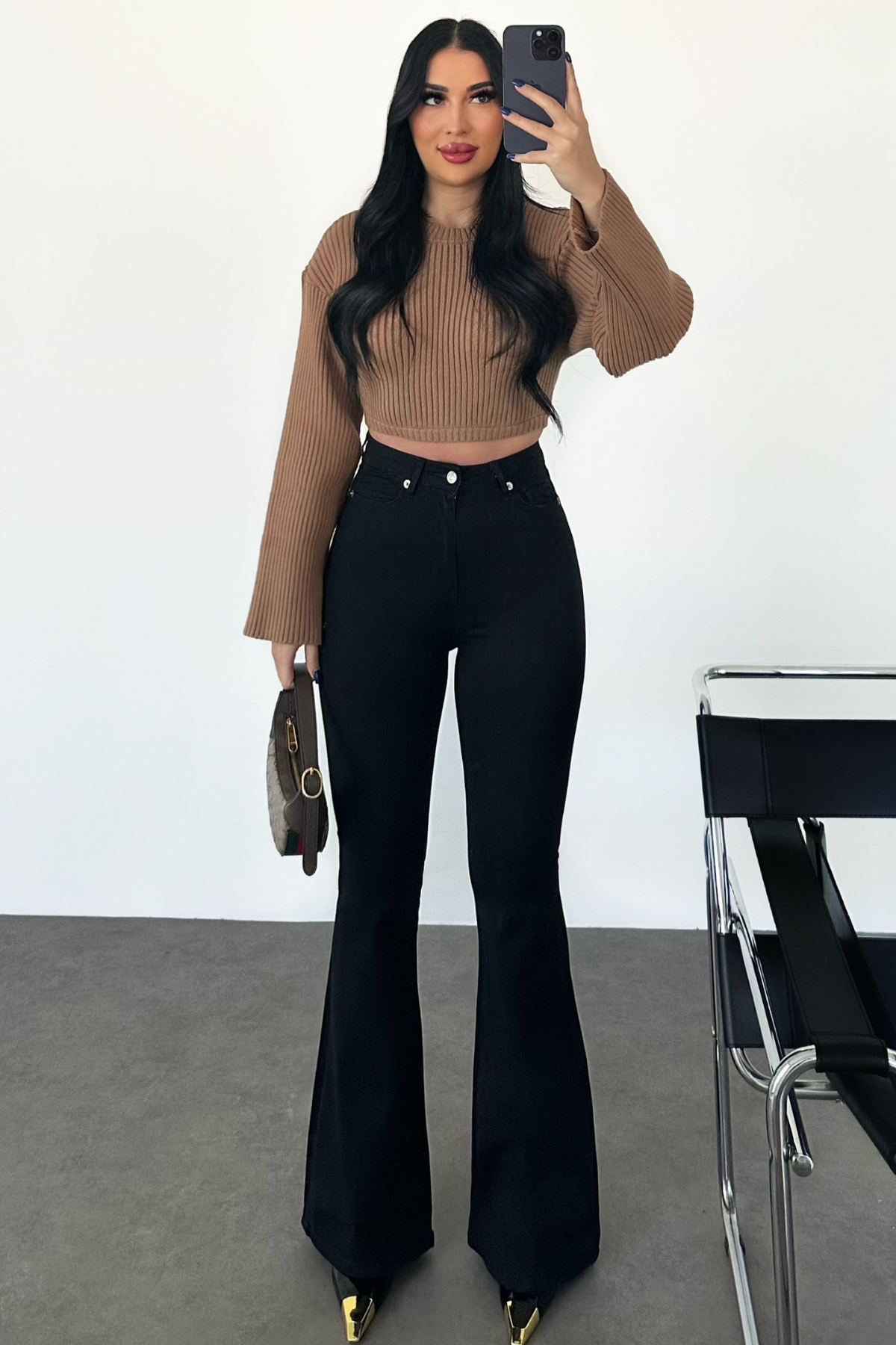 PREMİUM YÜKSEK BEL SİYAH RENK FLARE JEAN