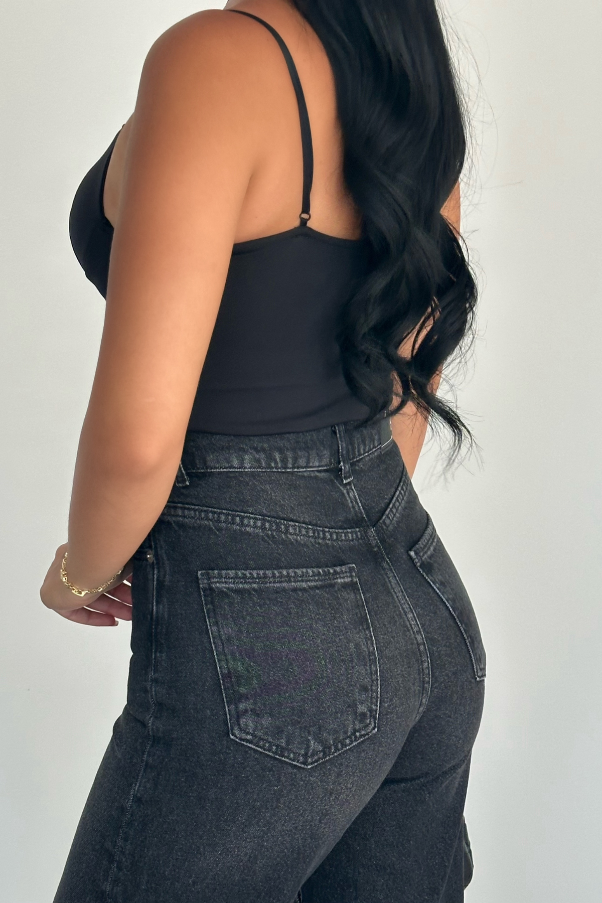 PREMİUM YÜKSEK BEL YIKAMALI ANTRASİT WİDE LEG JEAN