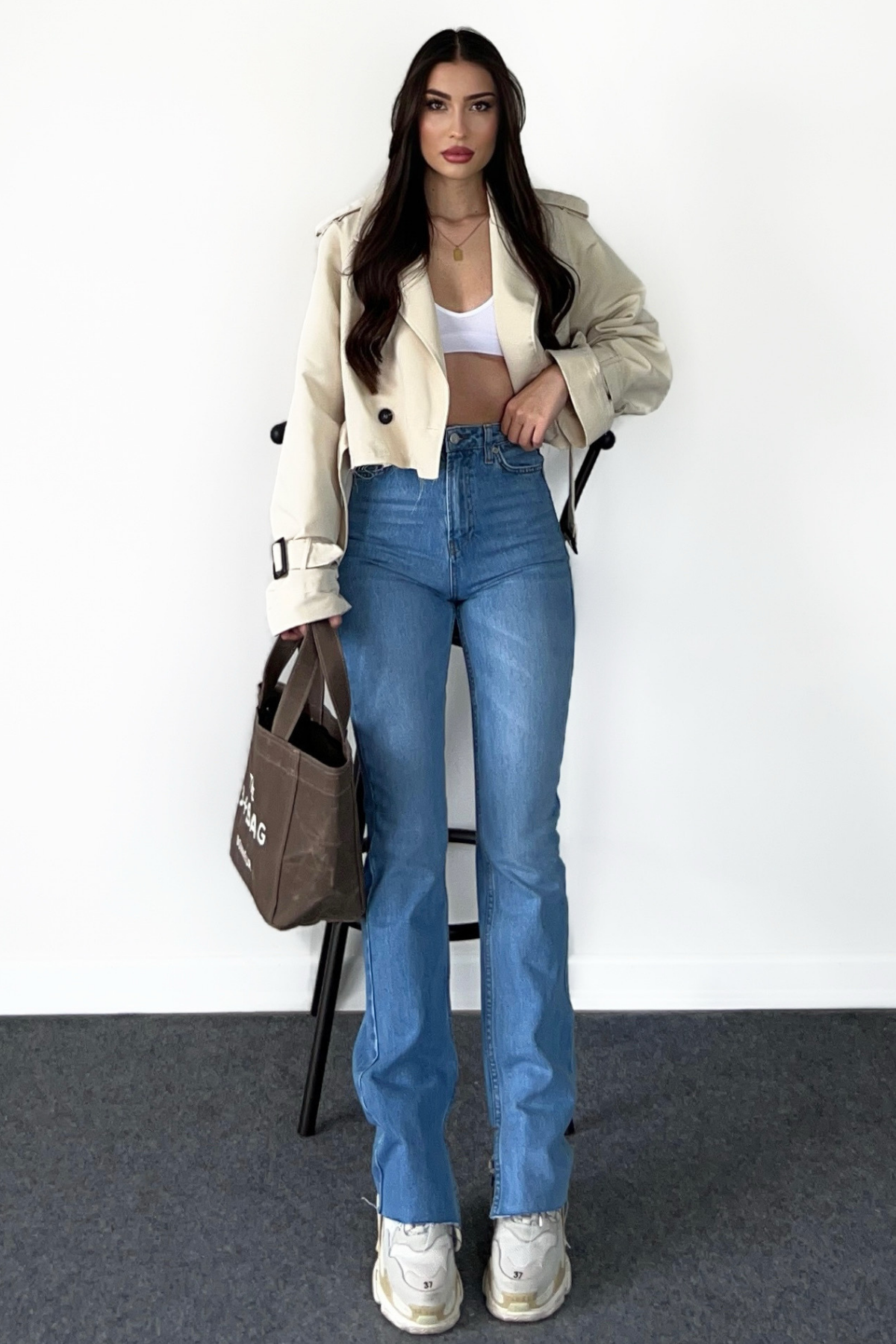 YIRTMAÇLI YÜKSEK BEL MİD BLUE JEAN