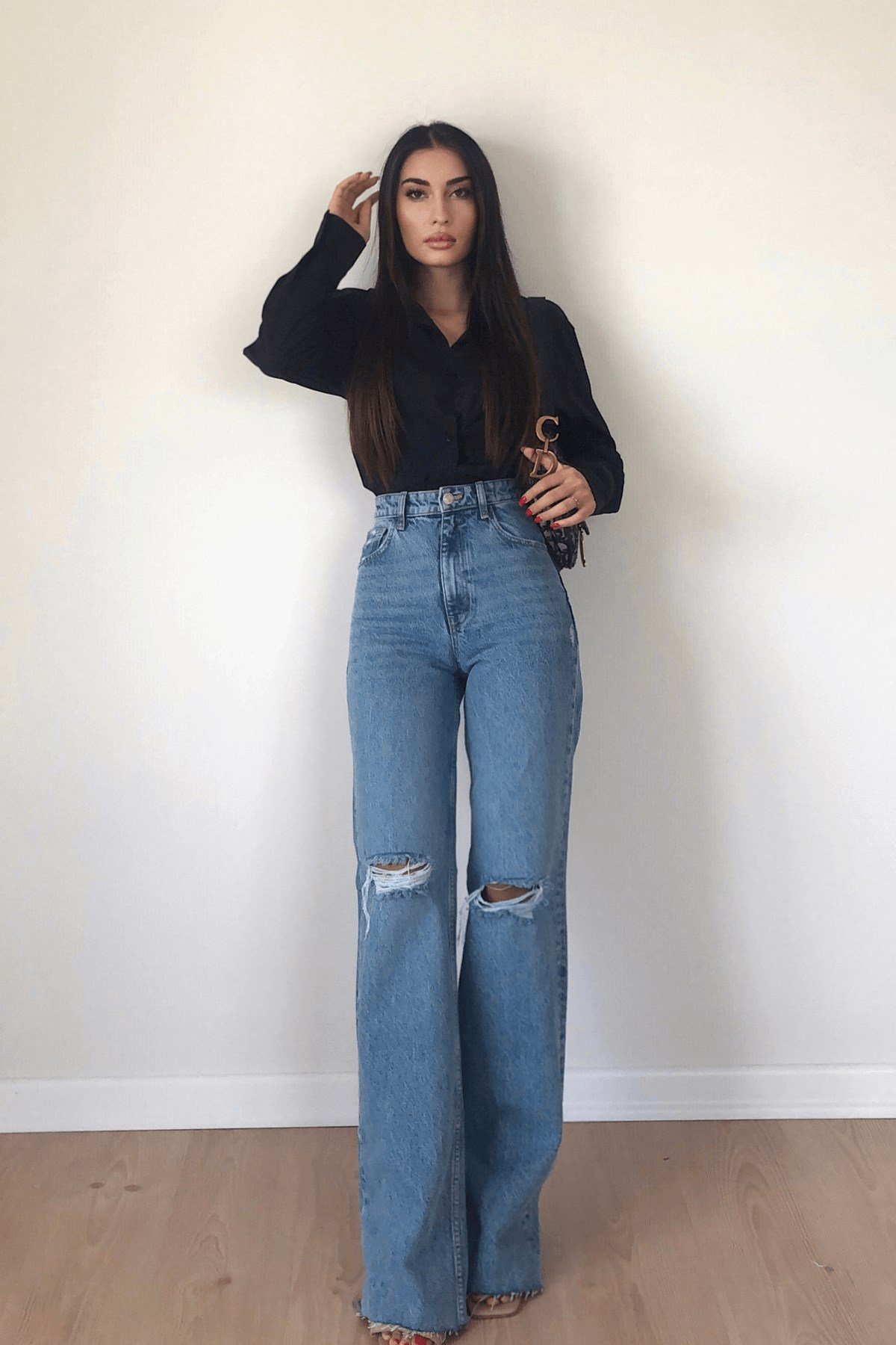 ZARA İKİ DİZİ YIRTIK AÇIK MAVİ WİDE LEG 