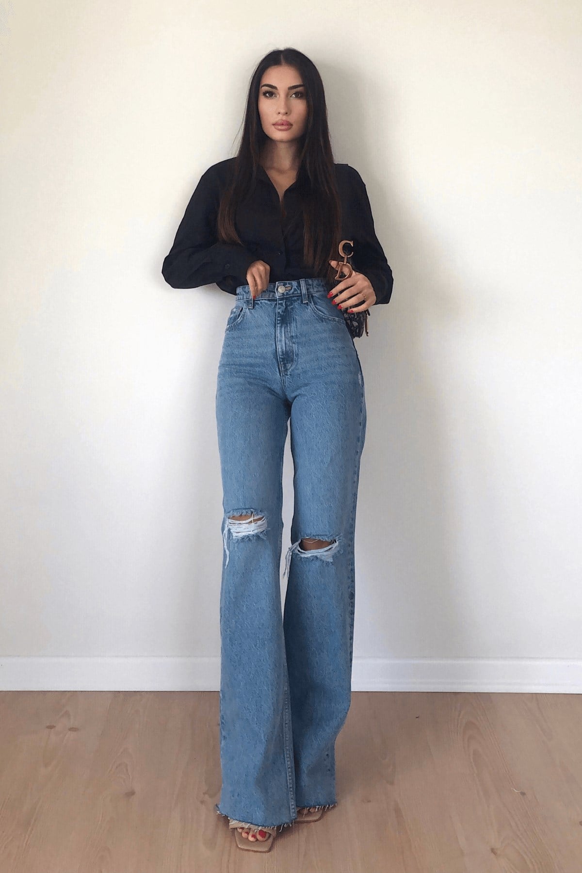 ZARA İKİ DİZİ YIRTIK AÇIK MAVİ WİDE LEG 