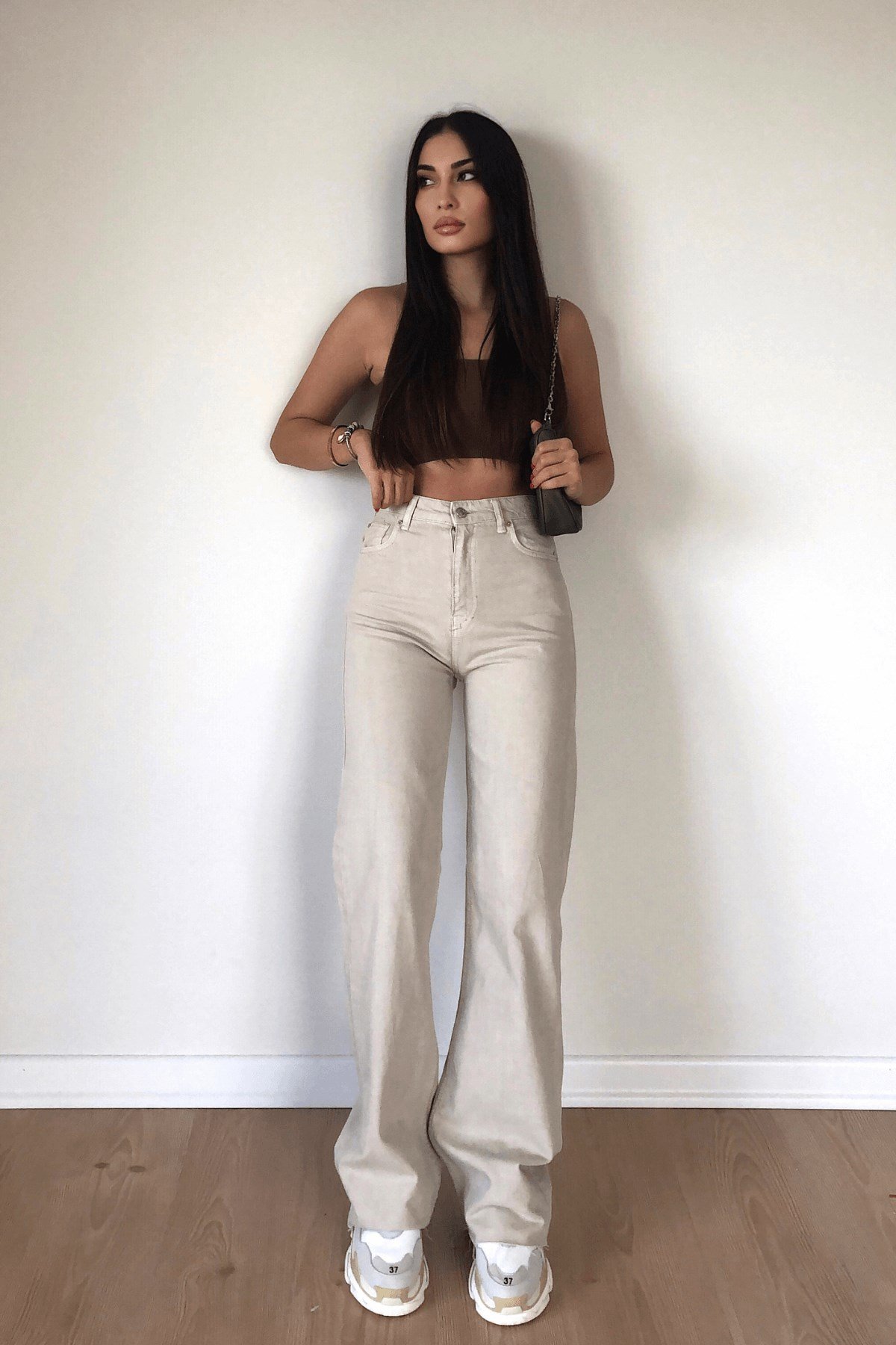 ZARA KREM WİDE LEG JEAN 