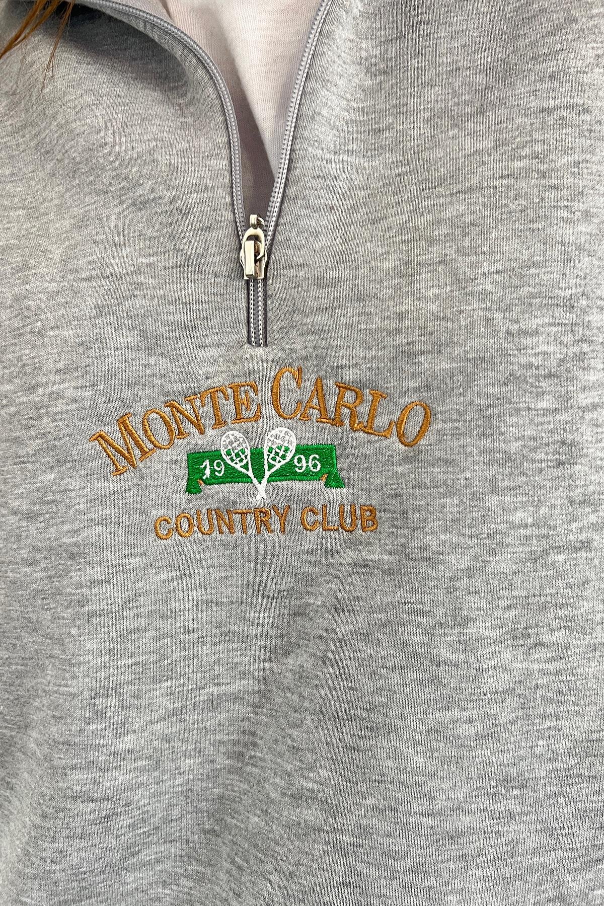 Gri Monte Carlo Baskılı Fermuarlı SweatSun VictoriaGri Monte Carlo Baskılı Fermuarlı Sweat