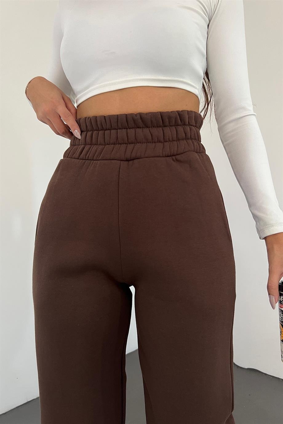Kahve MYD 3 İplik Polarlı Jogger EşofmanSun VictoriaKahve MYD 3 İplik Polarlı Jogger Eşofman