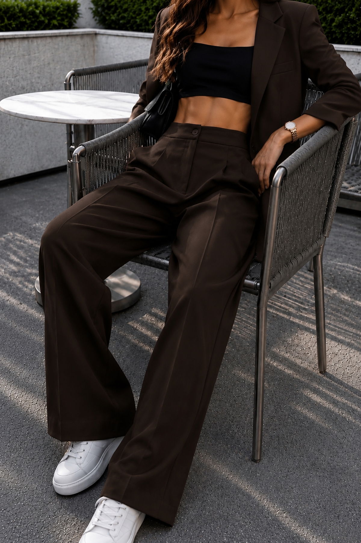 Kahve Palazzo Beli Lastikli Pantolon Oversize Orjinal KesimSun VictoriaKrem Keten Yüksek Bel Bol Paça Palazzo Pantolon