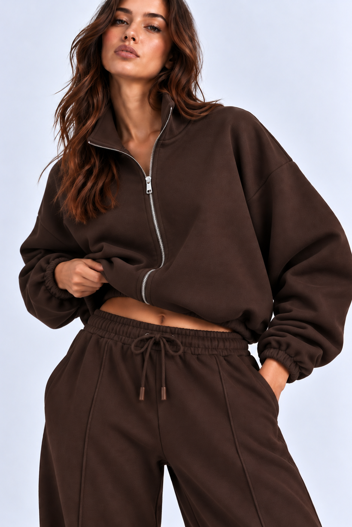 KAHVERENGİ 3 Iplik Içi Şardonlu Dik Yaka Demir Fermuarlı Oversize SweatshirtSun VictoriaKAHVERENGİ 3 Iplik Içi Şardonlu Dik Yaka Demir Fermuarlı Oversize Sweatshirt