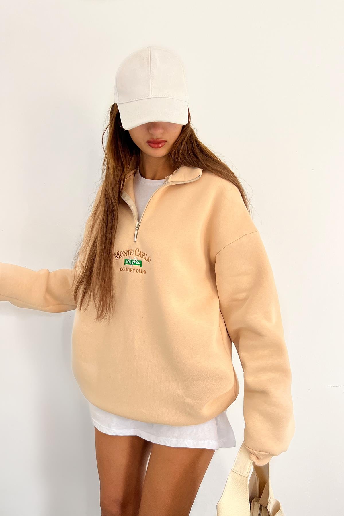 Krem Monte Carlo Baskılı Fermuarlı SweatSun VictoriaKrem Monte Carlo Baskılı Fermuarlı Sweat