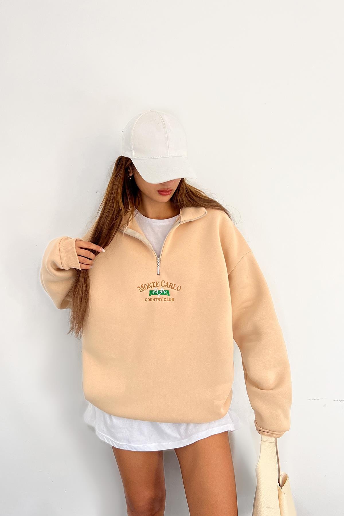 Krem Monte Carlo Baskılı Fermuarlı SweatSun VictoriaKrem Monte Carlo Baskılı Fermuarlı Sweat