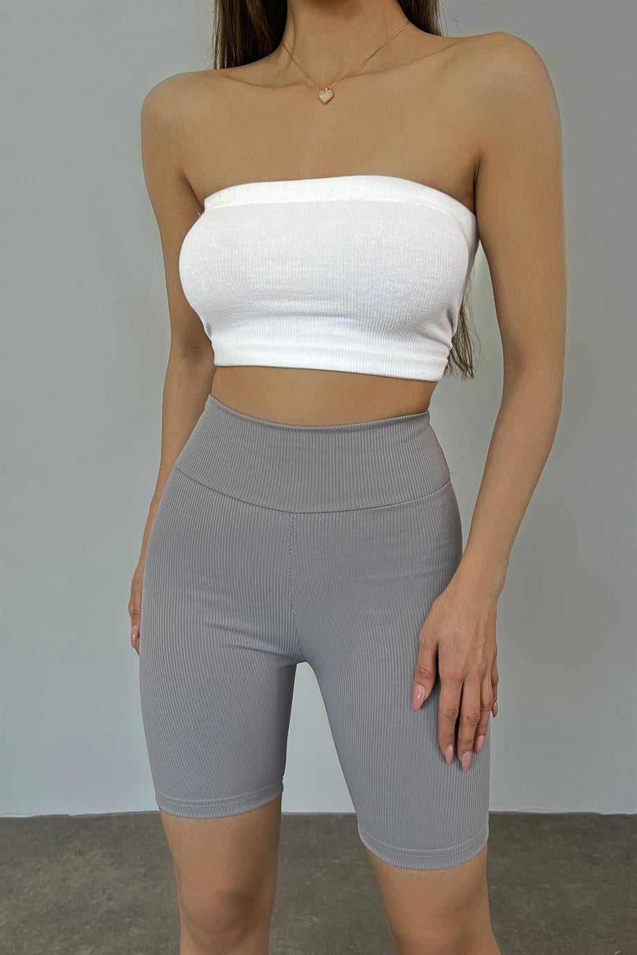 Sun Victoria Kadın Fitilli Yüksel Bel Biker Tayt GriSun VictoriaSun Victoria Kadın Fitilli Yüksel Bel Biker Tayt Gri