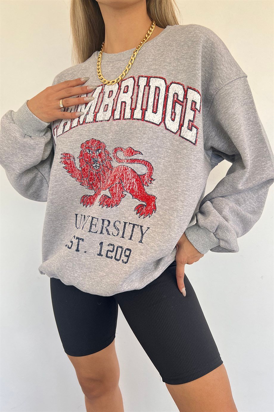 Sun Victoria Kadın Gri Cambridge Baskılı SweatSun VictoriaSun Victoria Kadın Gri Cambridge Baskılı Sweat