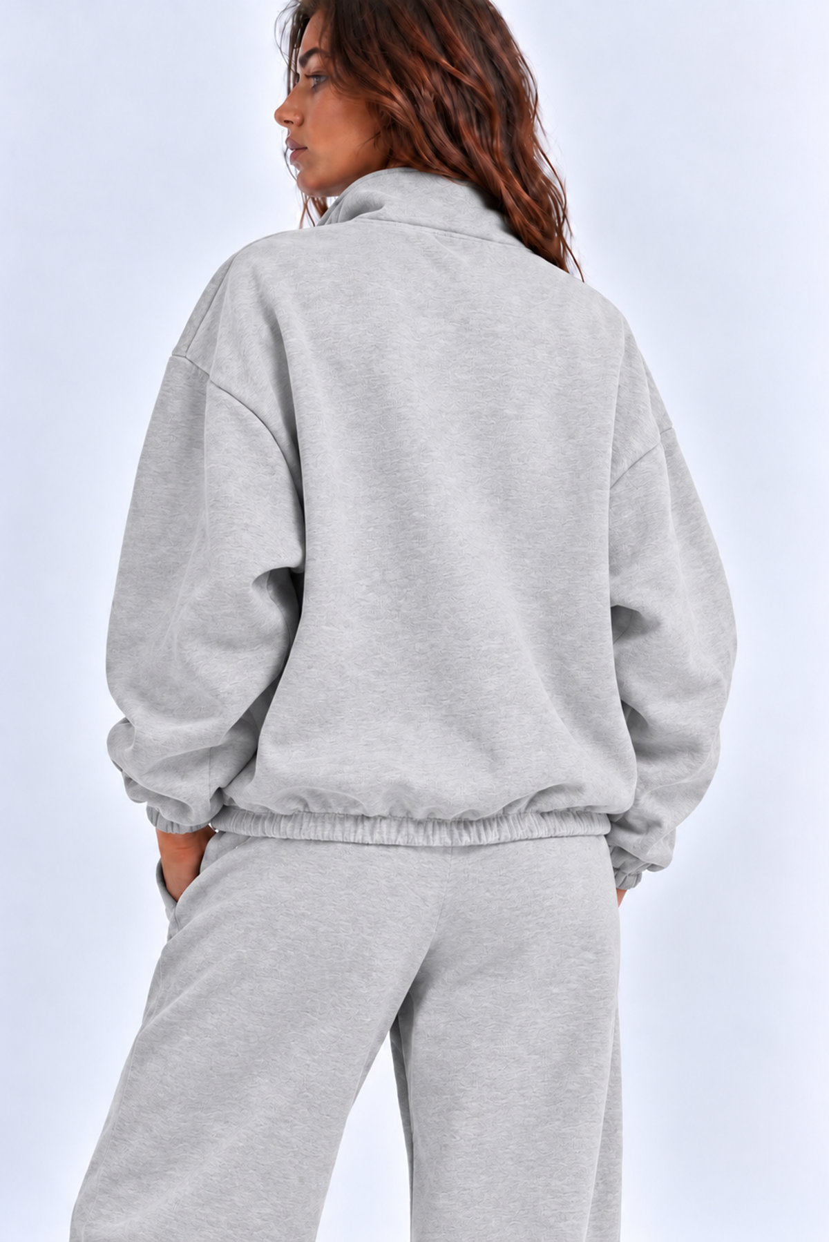 GRİ 3 Iplik Içi Şardonlu Dik Yaka Demir Fermuarlı Oversize Sweatshirt
