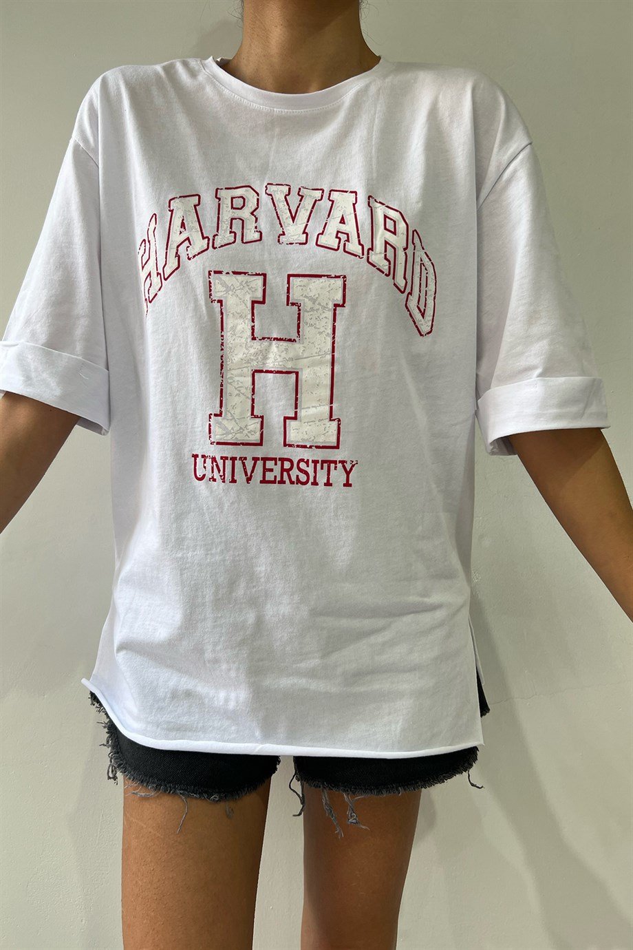Hera Moda Beyaz Harvard Oversize Tshirt 