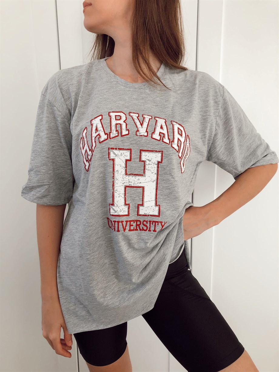 Hera Moda Gri Harvard Oversize Tshirt 