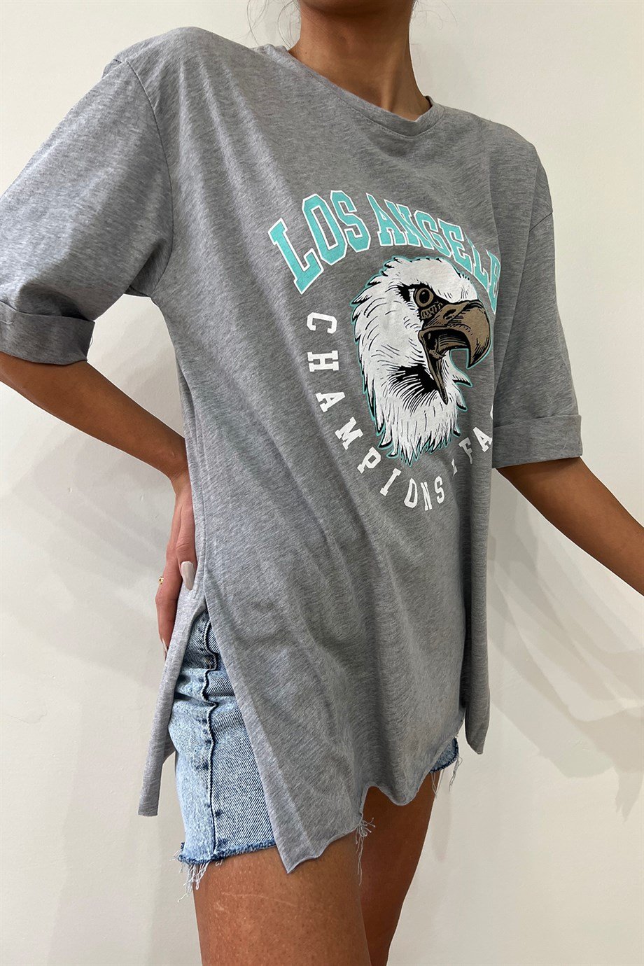 Hera Moda Gri Los Angeles Oversize Tshirt 