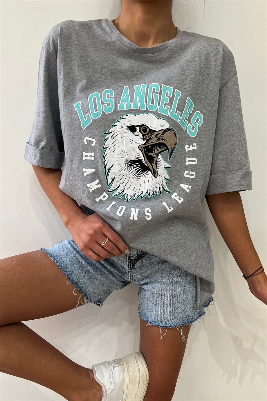 Hera Moda Gri Los Angeles Oversize Tshirt 