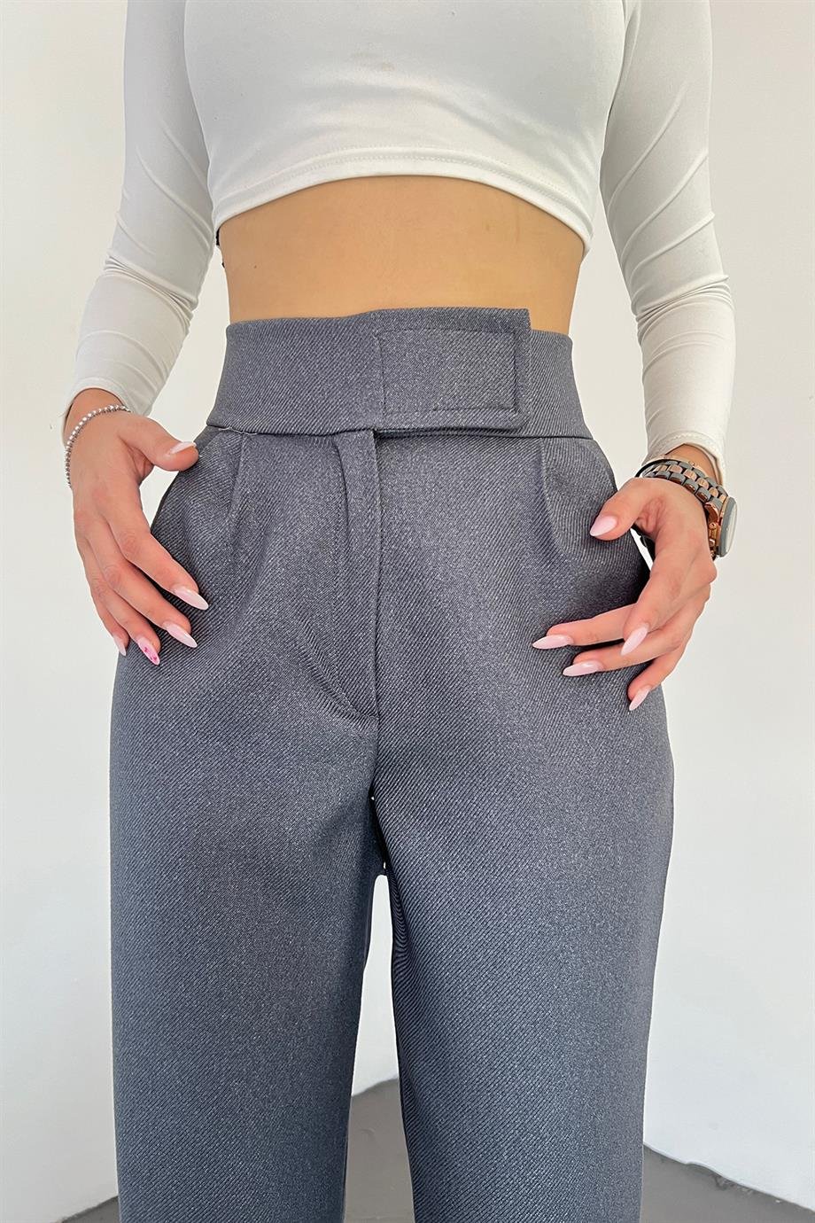 Hera Moda Kadın Antrasit Dar Paça Cırtlı Kışlık Pantolon