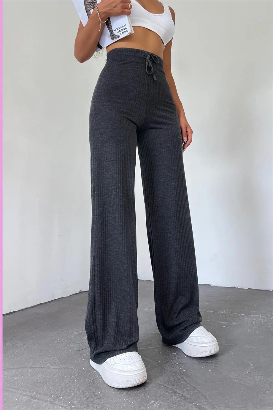 Hera Moda Kadın Antrasit Fitilli Kaşkorse Pantolon/Eşofman