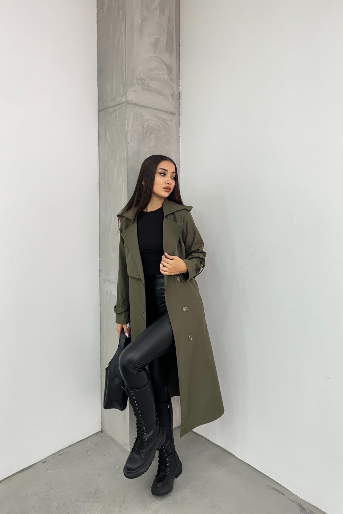 Hera Moda Kadın Haki Trençkot