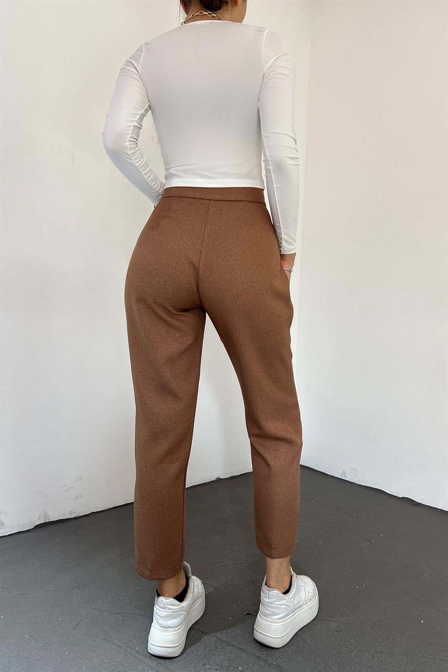 Hera Moda Kadın Kahve Dar Paça Cırtlı Kışlık Pantolon