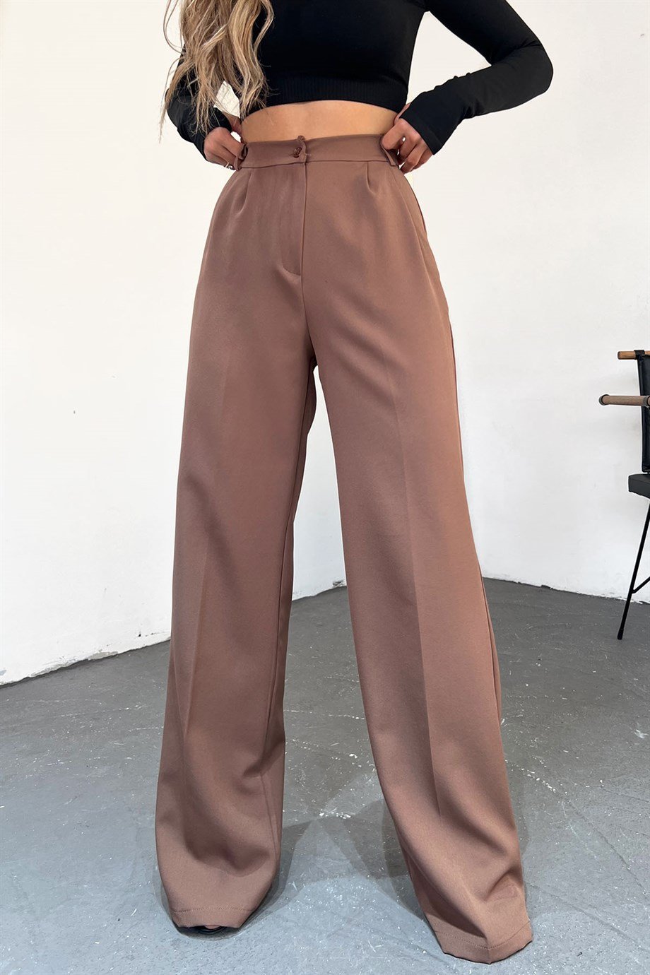 Hera Moda Kadın Kahverengi Pallazzo Kumaş Pantolon
