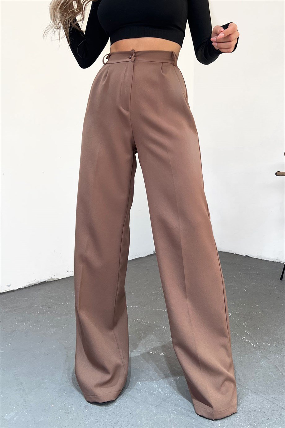 Hera Moda Kadın Kahverengi Pallazzo Kumaş Pantolon