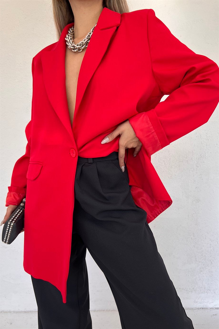 Hera Moda Kadın Kırmızı Oversize Blazer Ceket