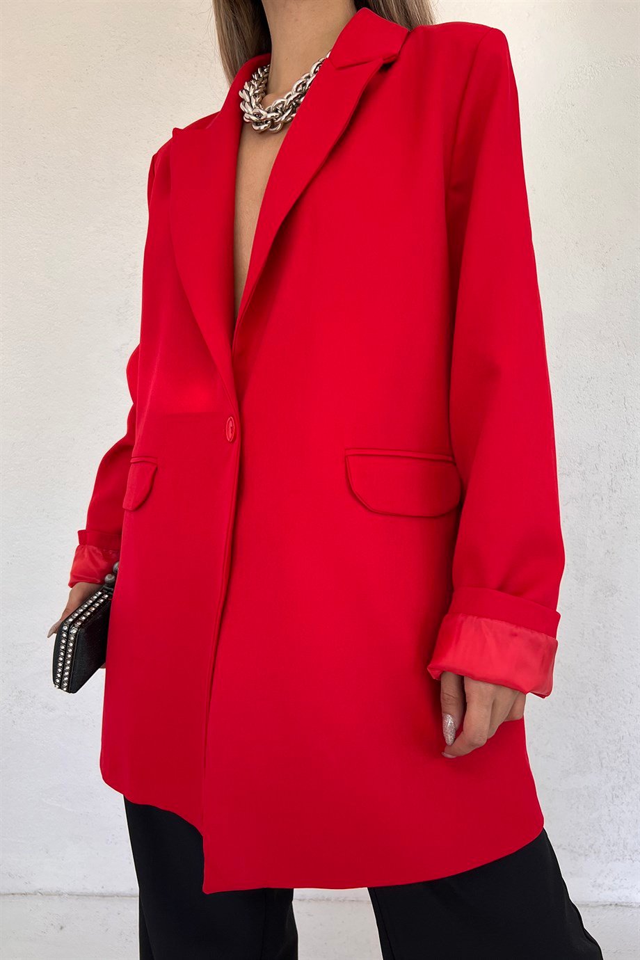 Hera Moda Kadın Kırmızı Oversize Blazer Ceket