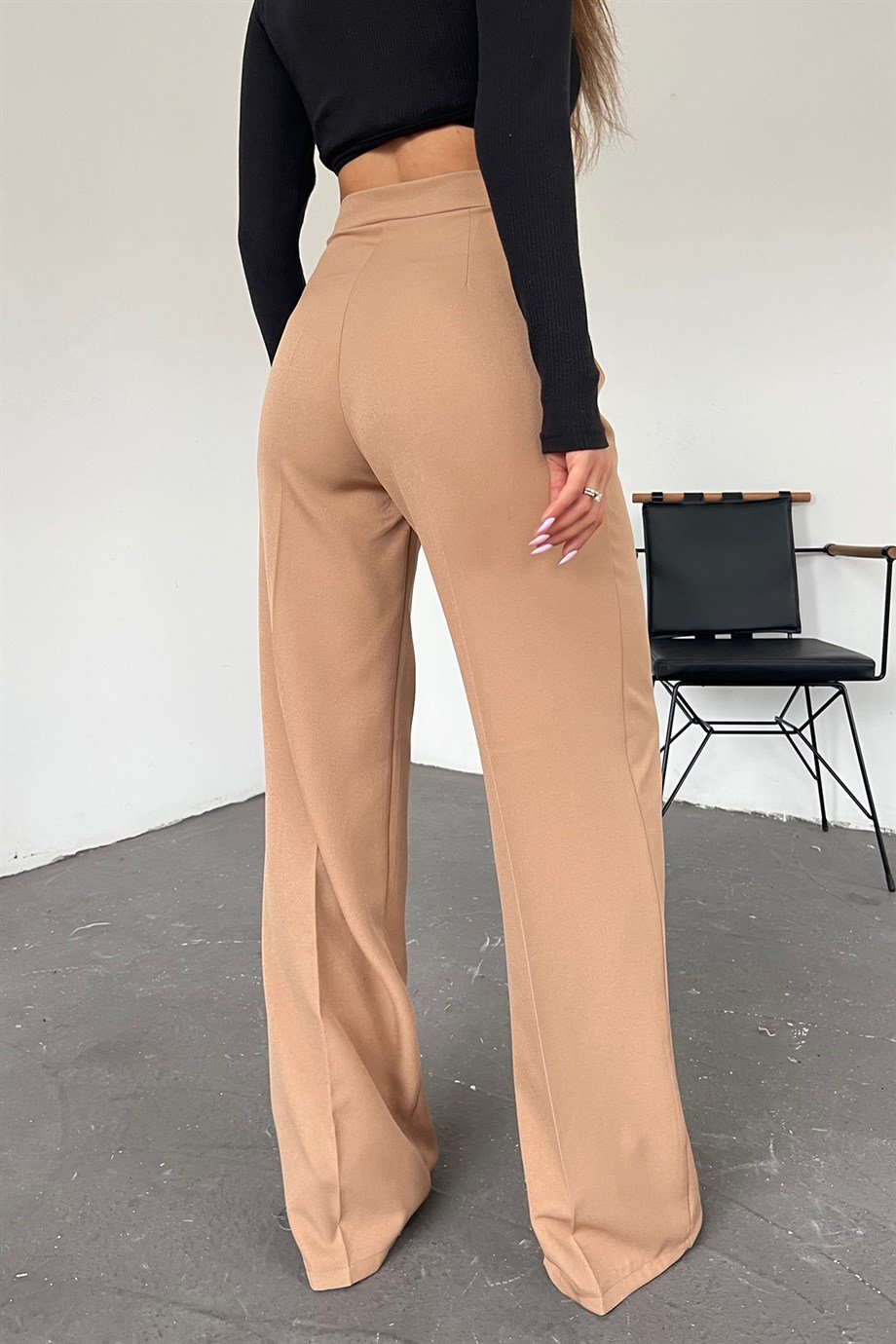 Hera Moda Kadın Krem Beli Bağlamalı Pallazzo Kumaş Pantolon