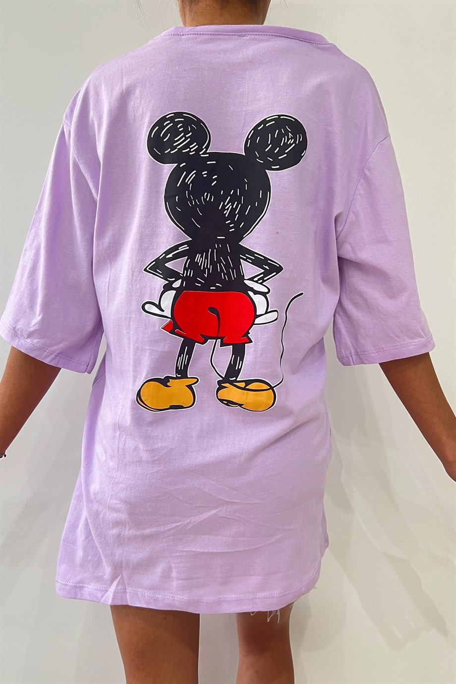 Hera Moda Kadın Mickey Mouse Lila Baskılı Oversize Tshirt