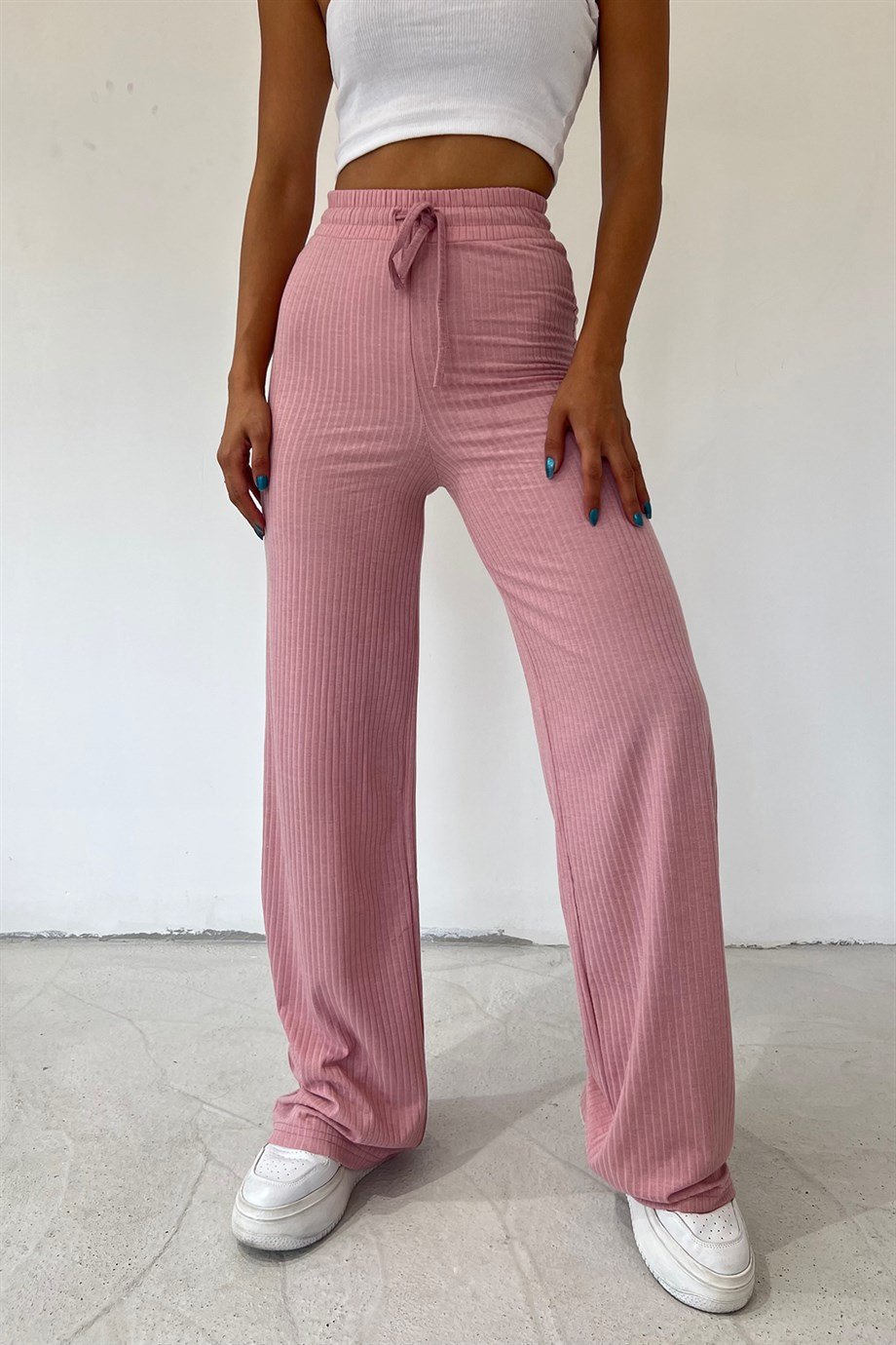 Hera Moda Kadın Pembe Fitilli Kaşkorse Pantolon/Eşofman