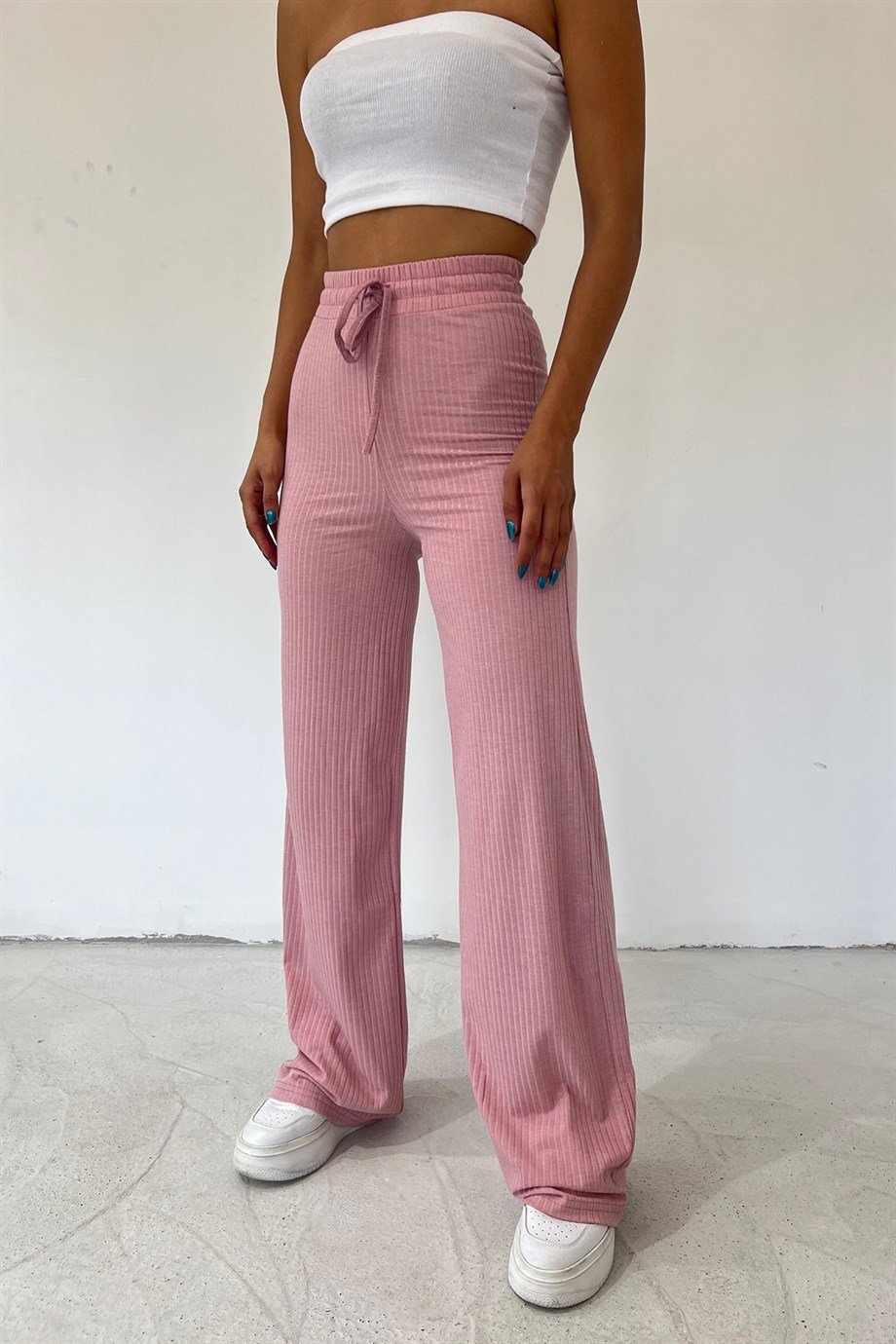 Hera Moda Kadın Pembe Fitilli Kaşkorse Pantolon/Eşofman