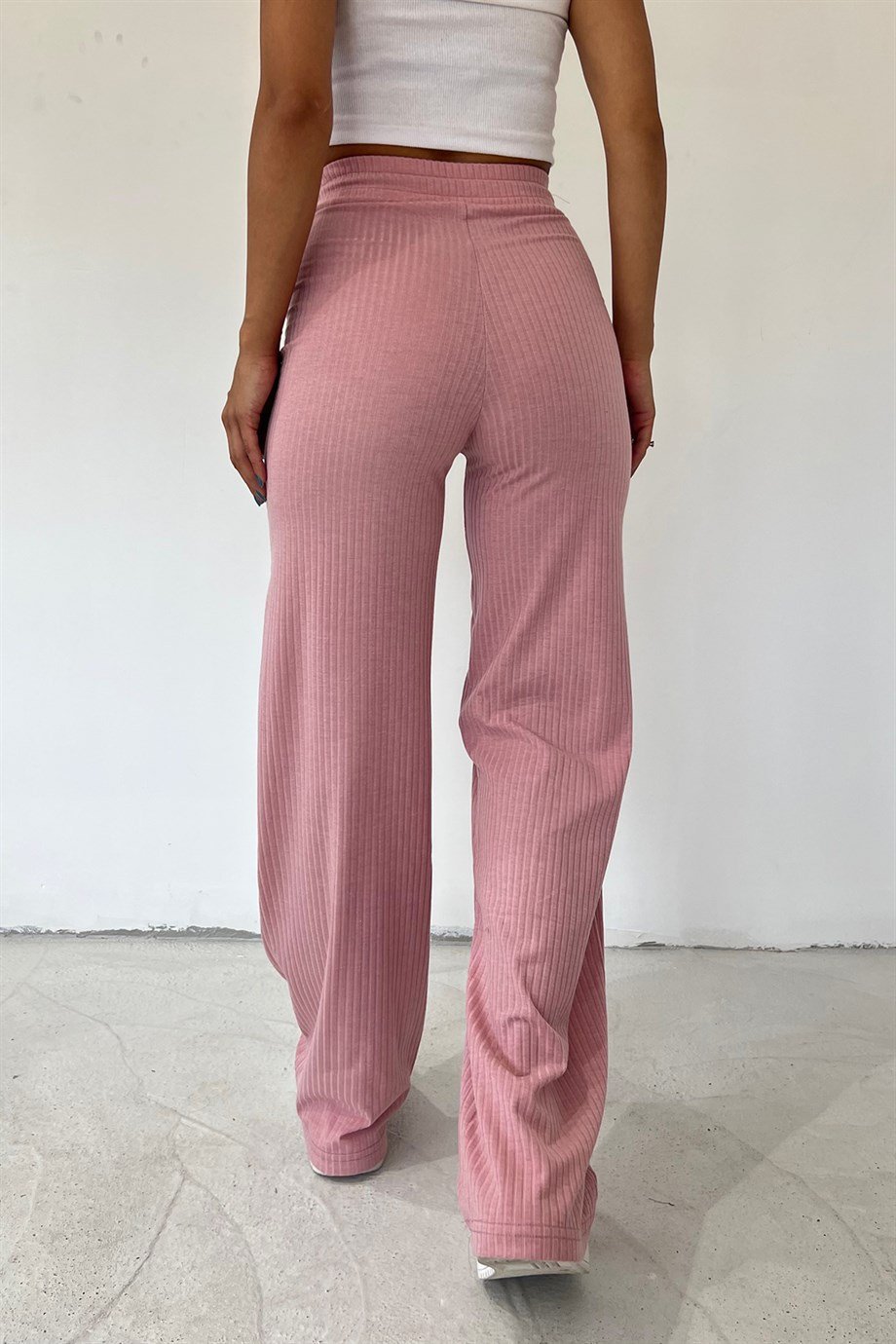 Hera Moda Kadın Pembe Fitilli Kaşkorse Pantolon/Eşofman