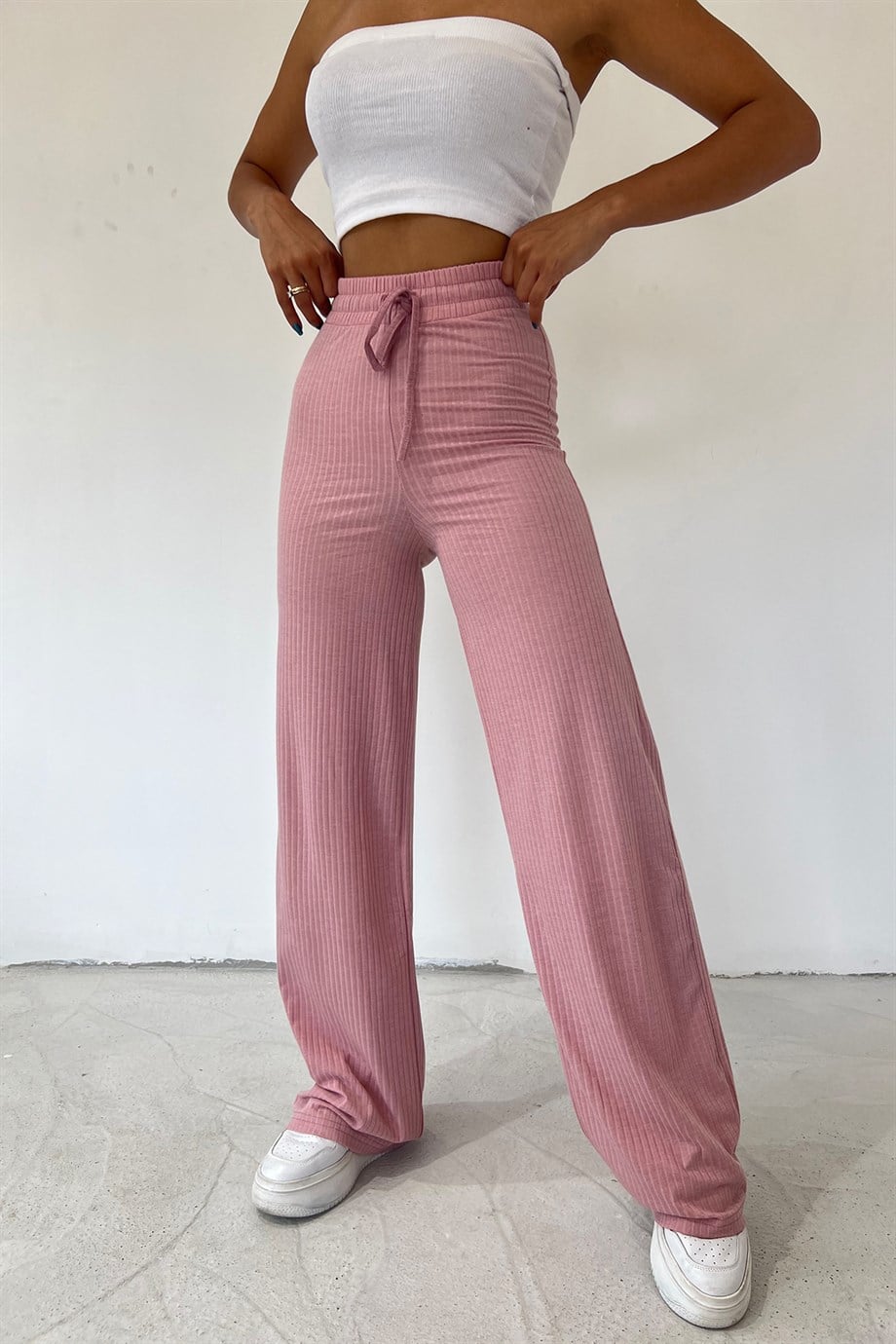 Hera Moda Kadın Pembe Fitilli Kaşkorse Pantolon/Eşofman