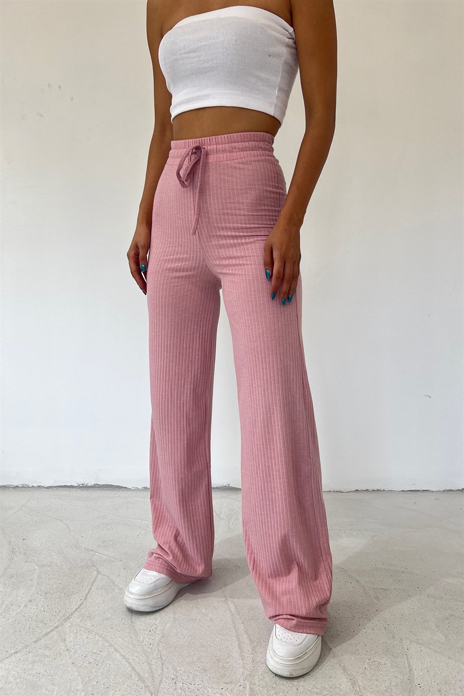 Hera Moda Kadın Pembe Fitilli Kaşkorse Pantolon/Eşofman