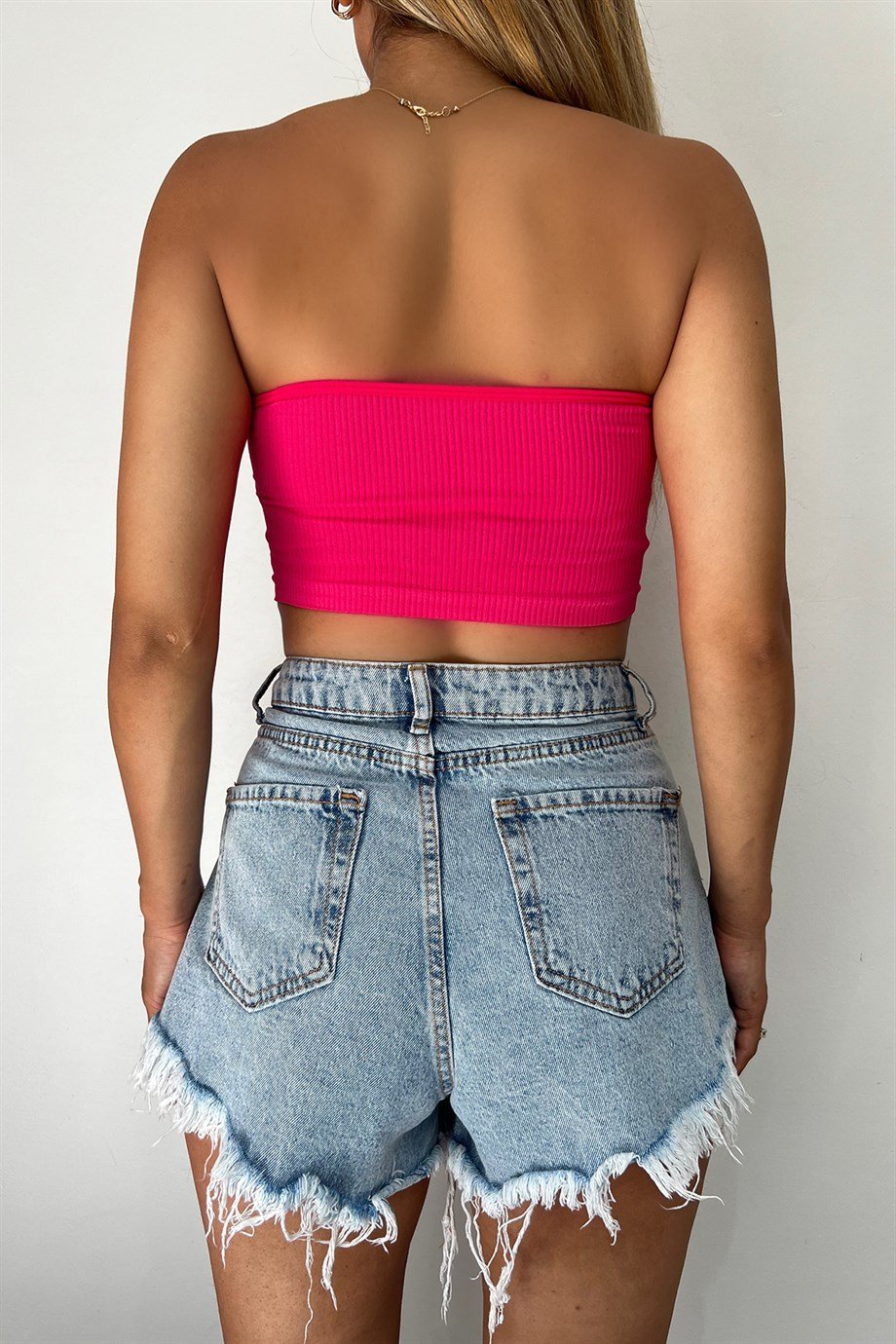 Hera Moda Kadın Pembe Straplez Crop