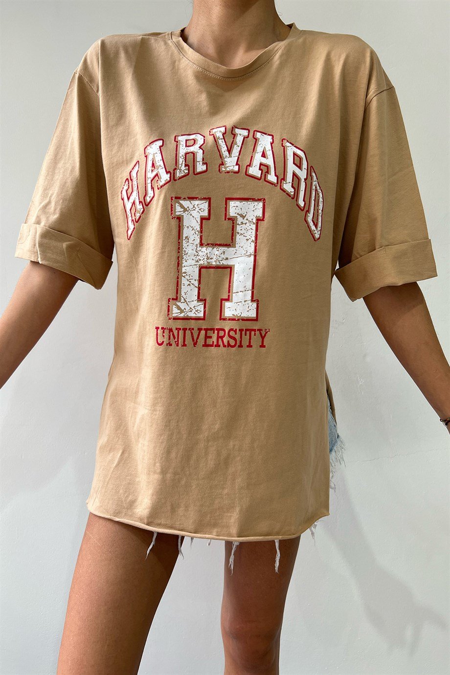 Hera Moda Krem Harvard Oversize Tshirt 