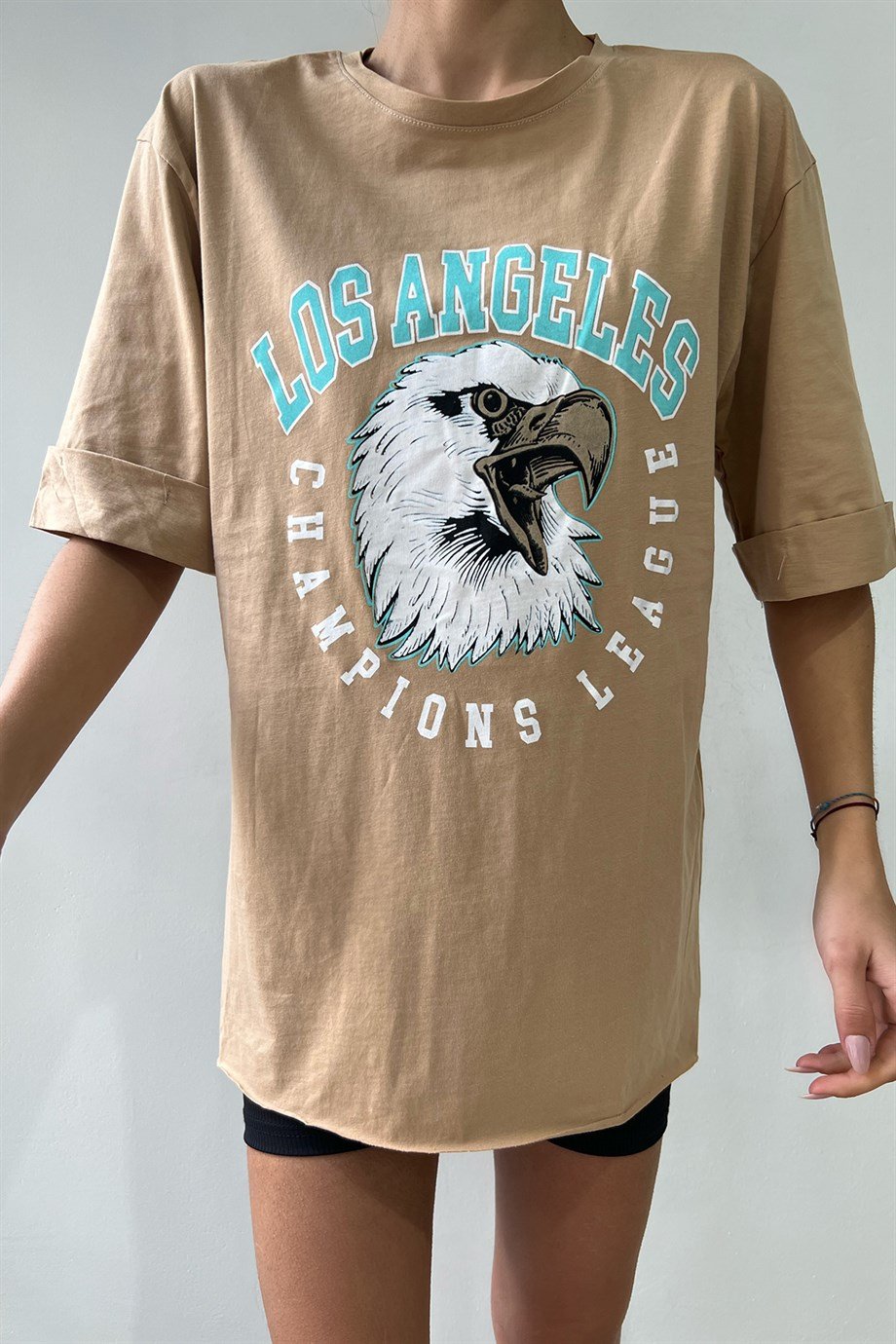 Hera Moda Krem Los Angeles Oversize Tshirt 