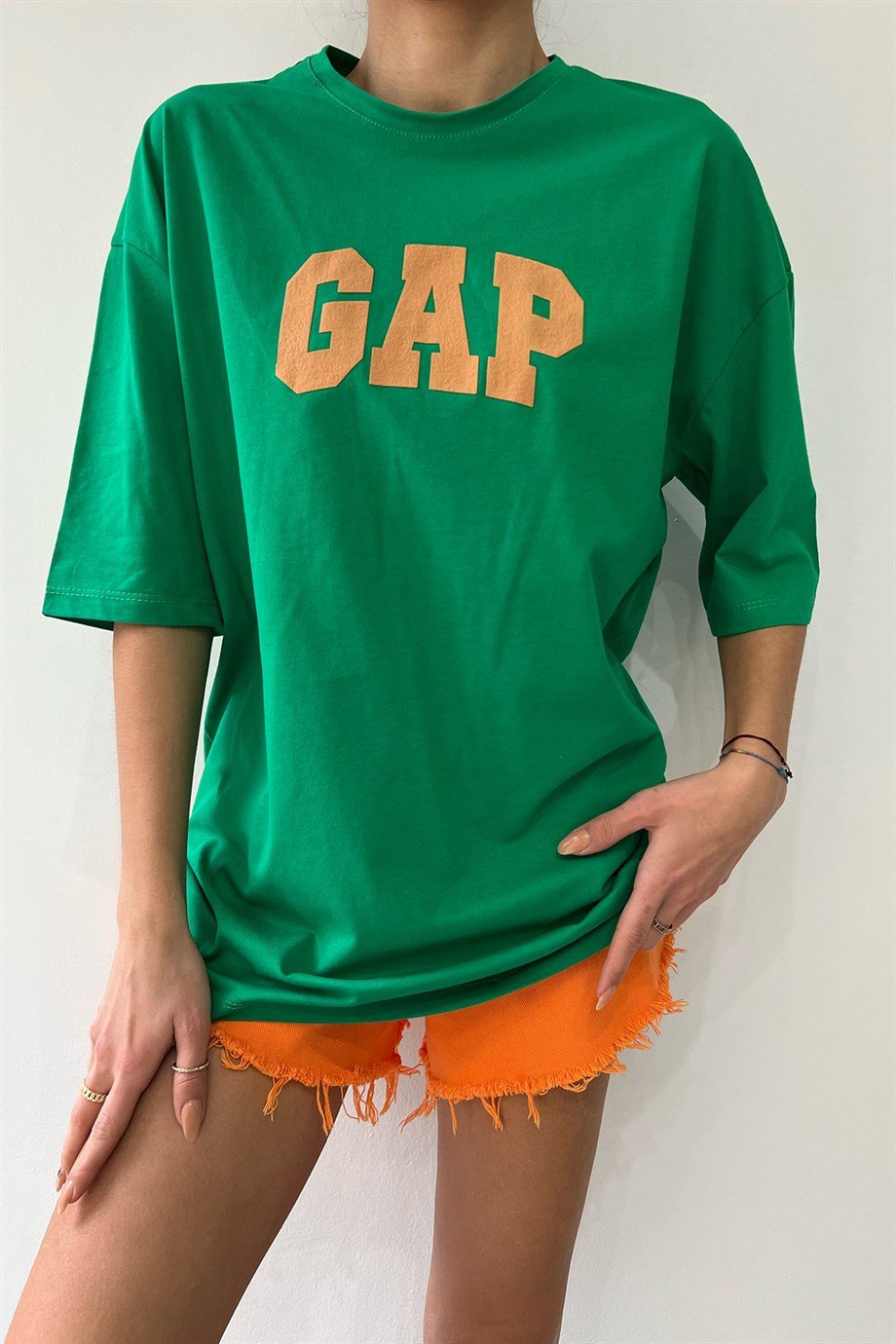 Hera Moda Yeşil Gap Baskılı Oversize T-shirt 