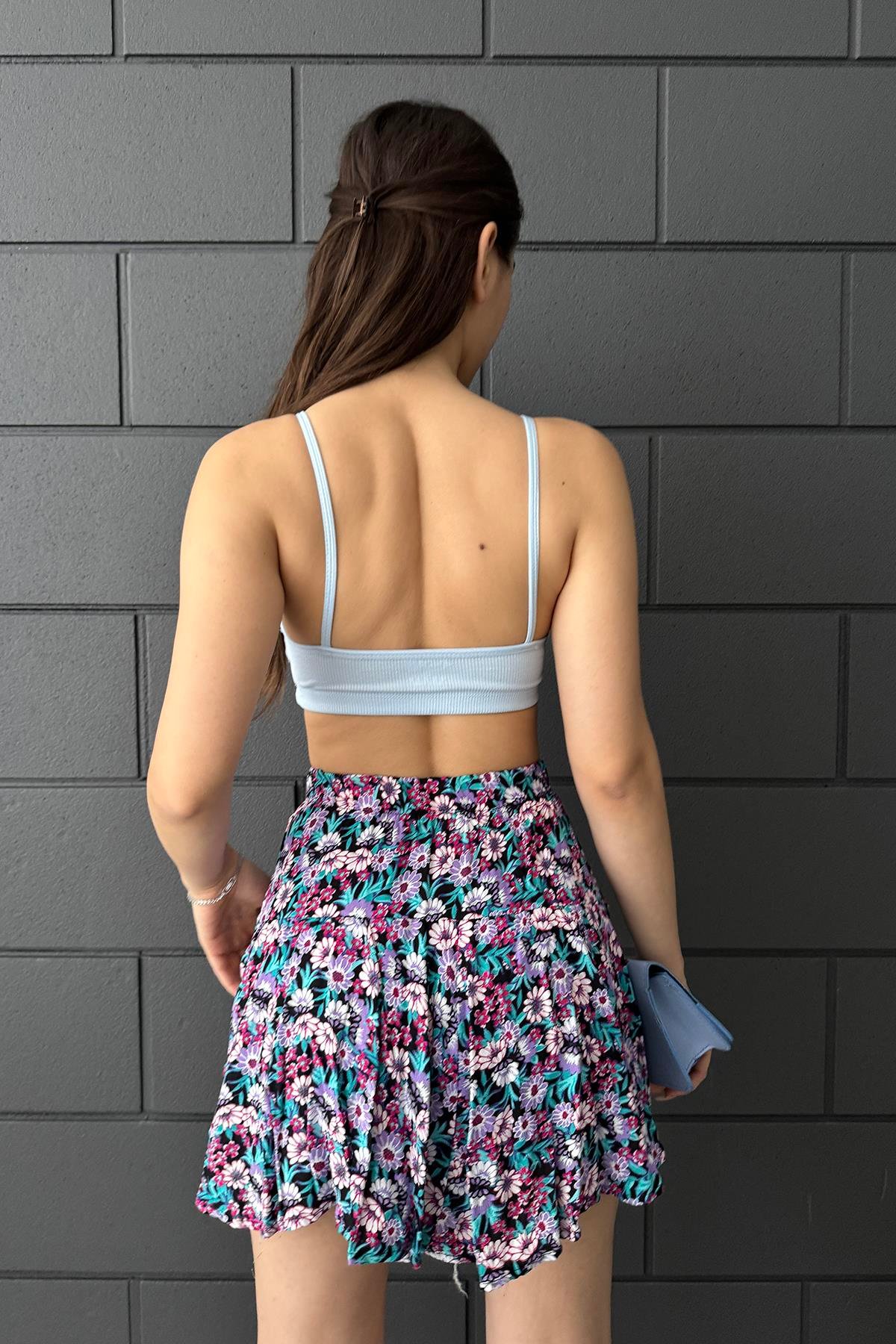 Heramoda Kadın Bebe Mavisi V yaka Dilvin Crop