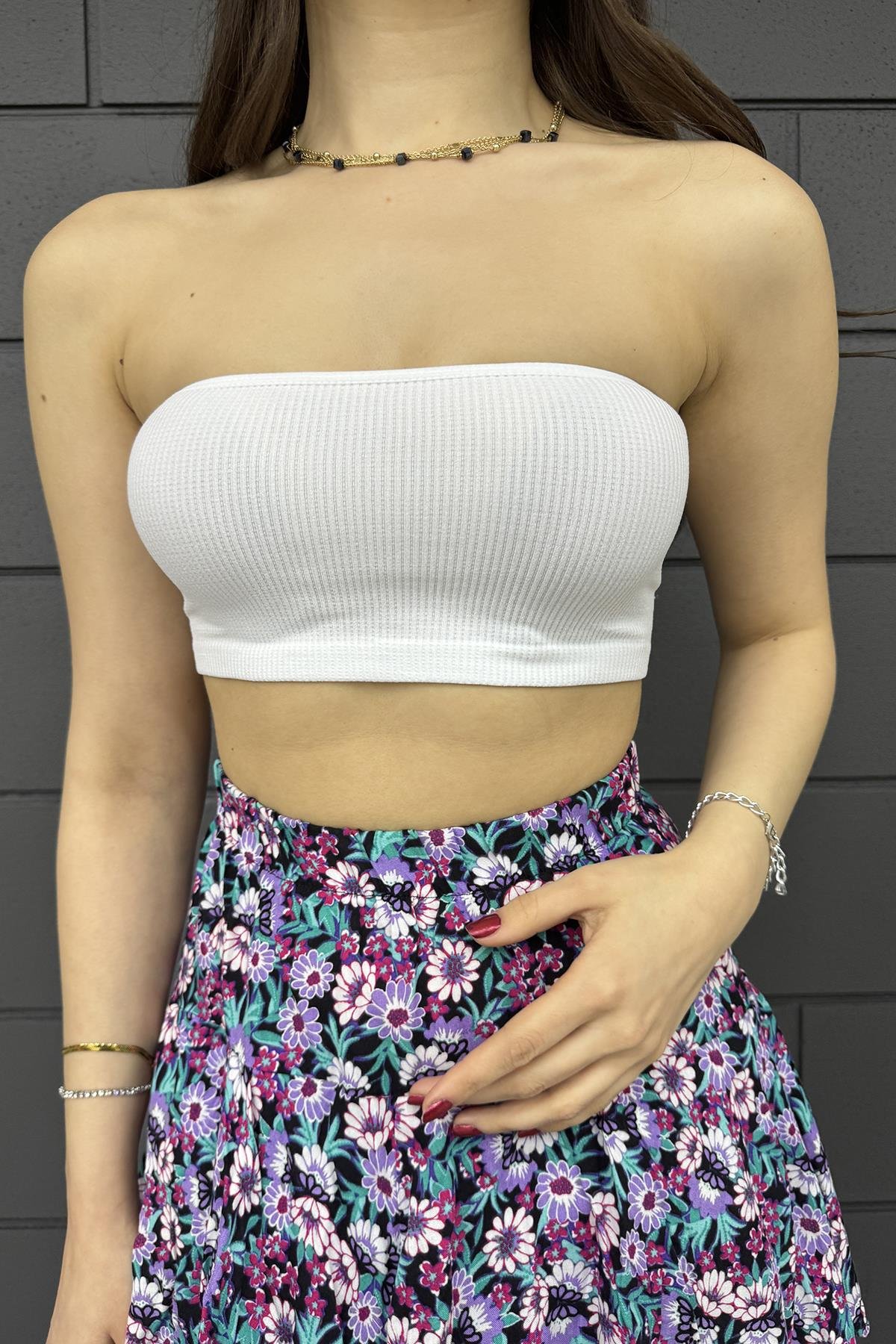 Heramoda Kadın Beyaz Straplez Crop
